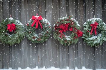 Festive Holiday Wreaths Made of Fir