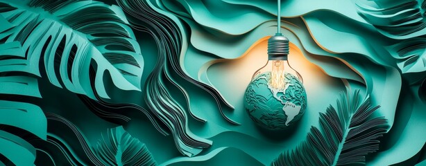 Obraz premium Eco-friendly light bulb with green leaves on a white background. Idea of renewable and sustainable energy