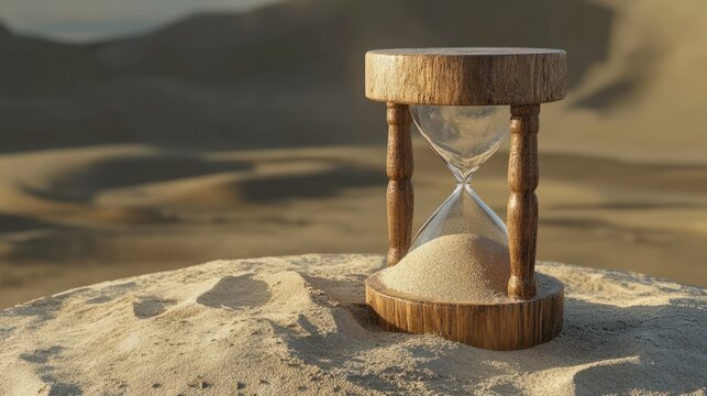 an hourglass tipping over on a sand-covered table