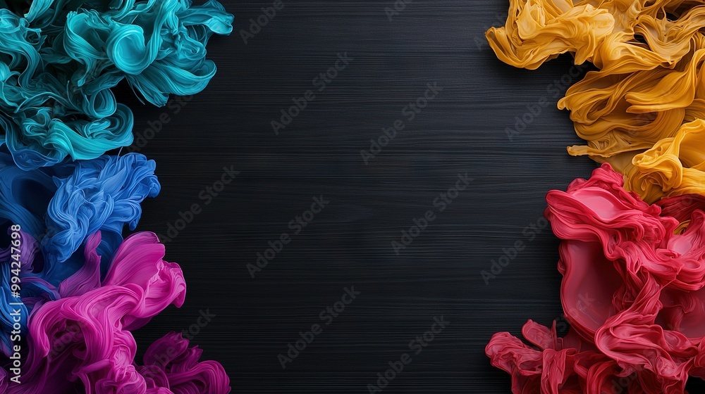 Aufkleber a cluster of vibrant smoke swirls against a dark canvas; space for text is provided on the left side