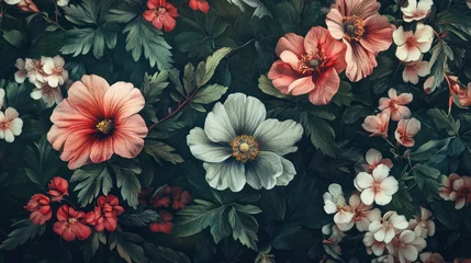 Fotobehang beautiful fantasy vintage wallpaper botanical flower bunch,vintage motif for floral print digital background.generative ai. © Johannes