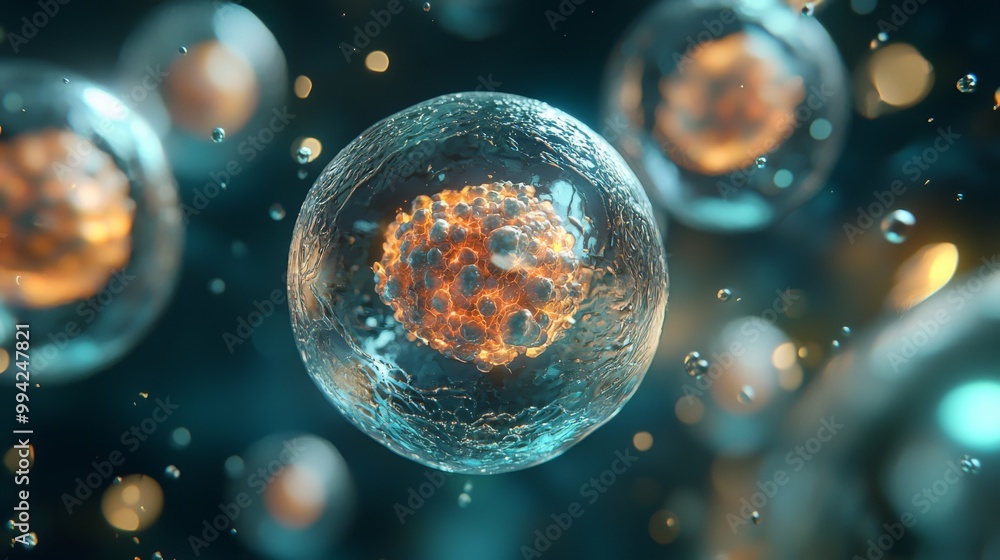 Poster biological cell abstract concept. microorganisms under a microscope. wellness concept using microbio