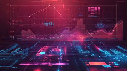 Big data analytics report. Infographic with graph and chart on abstract background. Distribution of data by business categories. Created with Generative AI