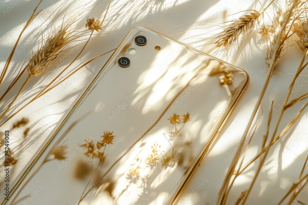 Poster conceptual mobile phone screen mock-up for application interface. gold, aesthetic app development de