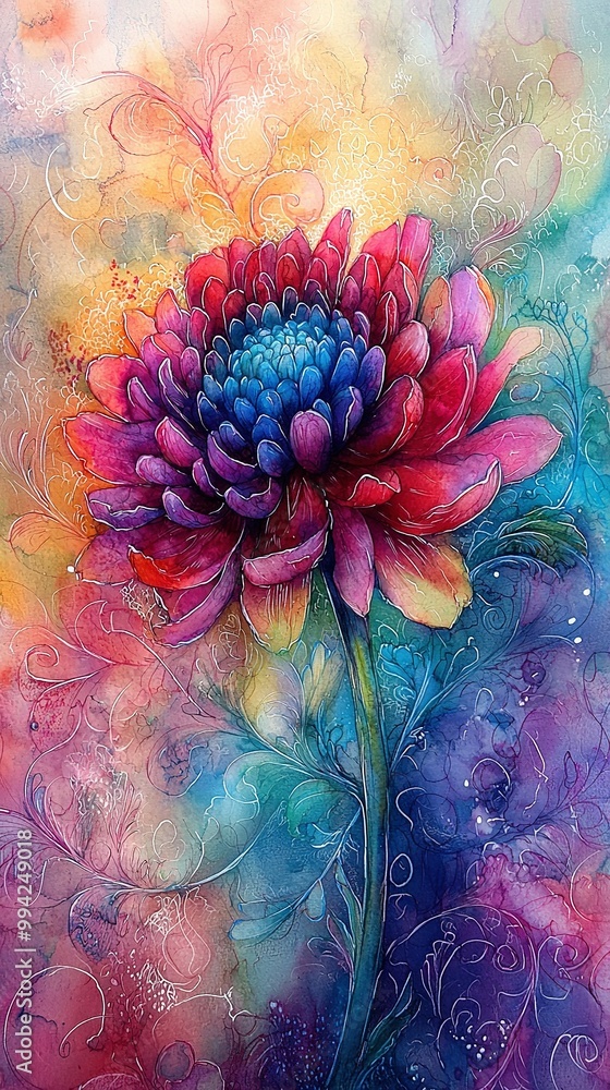 Poster a colorful flower with swirls and bubbles on a vibrant background featuring swirls and bubbles
