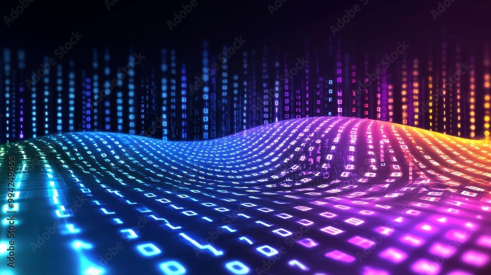 Poster illustration of big data technology and data science. data flow concept. querying, analyzing, visual