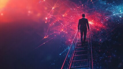 Fototapeta premium Businessman on ladder, business conceptual illustration. Generative AI