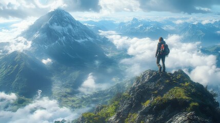 Solitude on a Mountaintop: A Hiker Gazes at the Majestic View