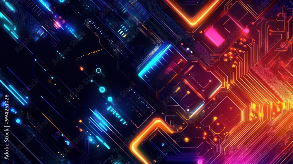Poster circuit board technology modern abstract illustration tech background with space for your copy.