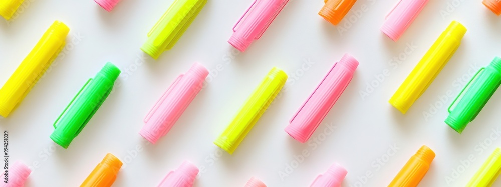 Poster a modern pattern of highlighter markers, neatly arranged in rows