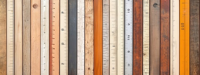  different types of rulers in various lengths, displayed horizontally