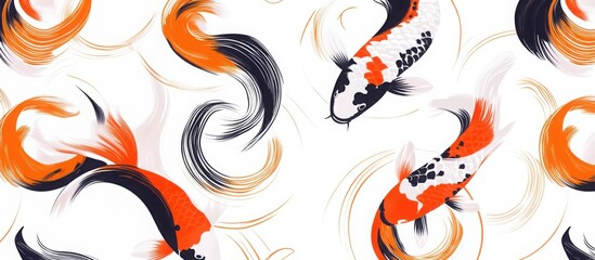A pattern featuring koi fish swimming in circular patterns, with bright orange, white
