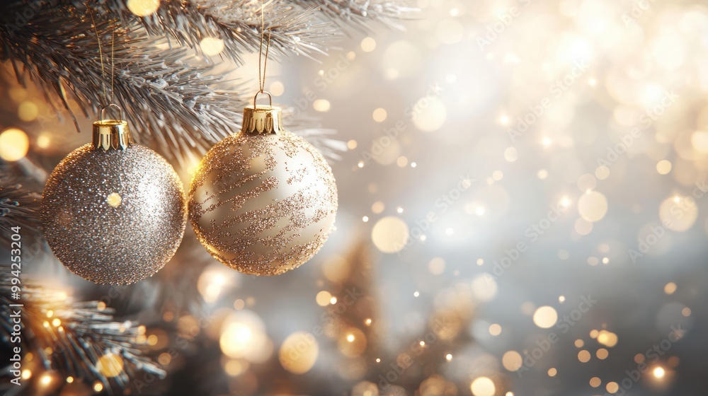 Wall mural decorative abstract silver and golden glitters with blurred bokeh effect background. christmas and n