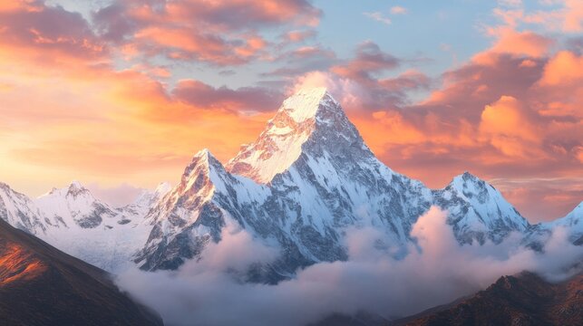 Evening view of Ama Dablam with beautiful clouds on the way to Everest Base Camp - Nepal 
