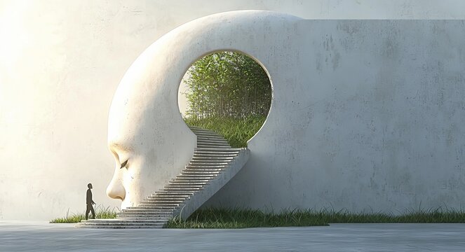 The concept art features psychology, wht, escape, and mental health themes. The artwork is surreal and abstract.