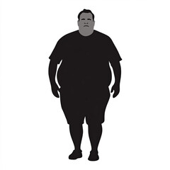 Obese Man Silhouette, Illustration Isolated On White Background