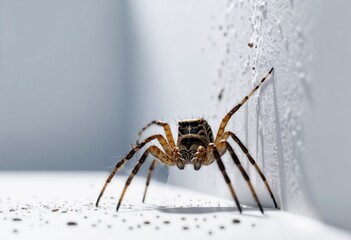 Close-up of a spider, detailed view, curious stance, minimalistic background