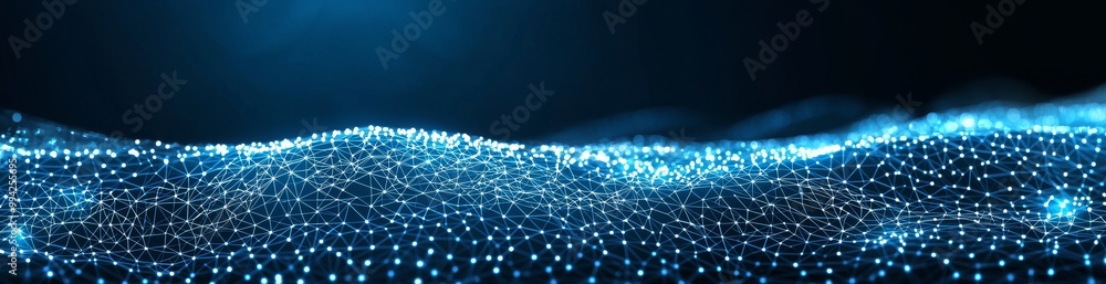 Fototapete Abstract geometric background and lines connecting dots. Global network connection and plexus background. Digital technology with text space.