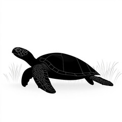 Fototapeta premium Sea Turtle Silhouette, Illustration Isolated On White Background