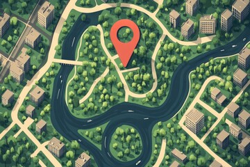 Obraz premium Red location pin pointing a meeting point in a park on a city map