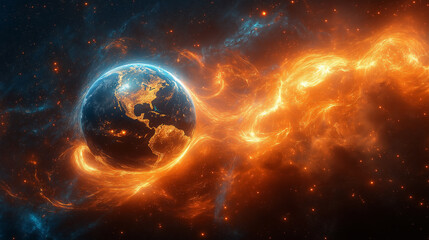 Obraz premium A planet is surrounded by a glowing orange cloud