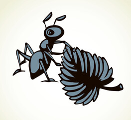 The ant is pulling a leaf. Vector drawing
