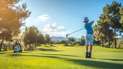 golf course training lesson featuring a young golfer dedicated to enhancing performance and mastering the fundamentals of the sport through practice