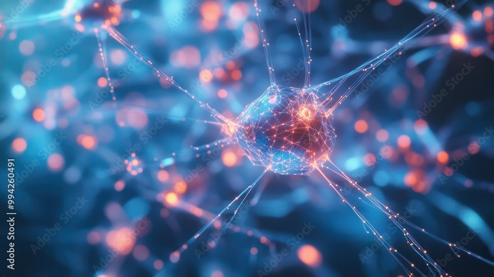 Poster loopable illustrative 3d animation of neural network. concept: chatbot, artificial intelligence, dee
