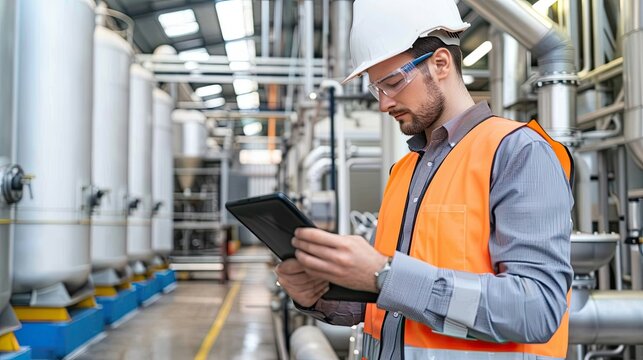 Pipeline above ground. Industrial factory wallpaper. Technical engineer supervises the production process. Illustration for cover, card, interior design, banner, poster, brochure or presentation. - Powered by Adobe