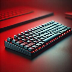 keyboard on a red background a keyboard with a red light on the top of it