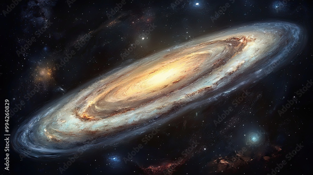 Wall mural the spiral galaxy is surrounded by stars against the dark background of open space and emits a glow.