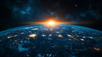 Fototapeta premium A beautiful view of the Earth with a bright sun in the sky