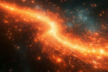 Fototapeta premium A bright orange line of fire in the sky