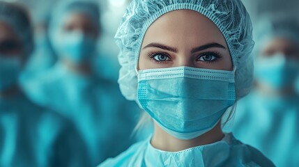 medical professionals collaborating in a healthcare environment wearing masks to protect themselves and their patients during the pandemic