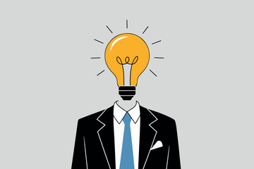 Light bulb over businessman's head, concept of idea and creativity.