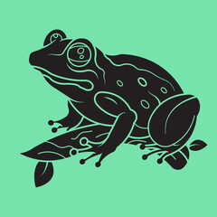cute frog on tree black color Vector Icon Illustration