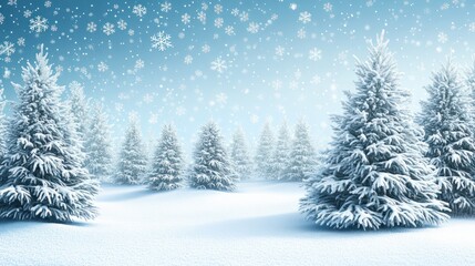 Fototapeta premium Winter background with Christmas trees in the snow and snowflakes 3