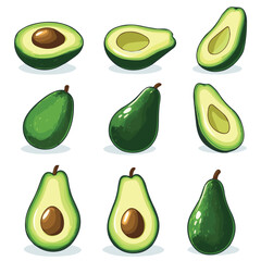 llustrations set of simple Avocados 