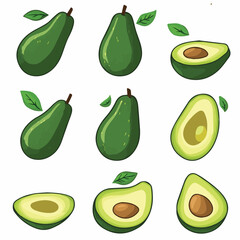llustrations set of simple Avocados 