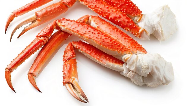 Chionoecetes is a genus of snow, queen or spider crab prepared and eaten as a dish in many different ways all over the world. The legs are usually served in clusters. Isolated on white background
