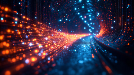 Fototapeta premium A tunnel with a blue and orange light show