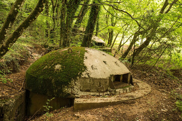 Abandoned pillbox bunkers in the forest on Mount Dajti near Tirana in Central Albania. A relic from the 1960s -1980s Hoxha government's bunkerization program driven by a fear of invasion