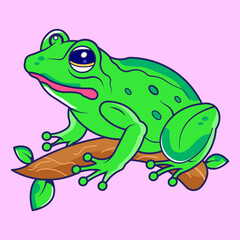 Cute Frog On Tree Cartoon Vector Icon Illustration. Animal Nature, animal pets