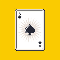 Ace of spades icon on yellow background. card game.