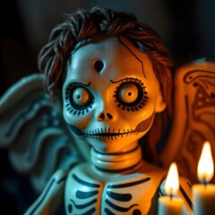 a small voodoo doll with a candle in the middle of it
