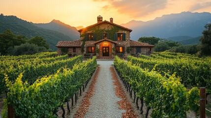 Stone House Vineyard at Sunset