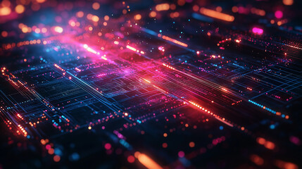 Fototapeta premium A computer generated image of a city with bright lights and a lot of dots