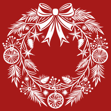 Elegant Christmas garland with festive decorations symbolizing holiday cheer against white background