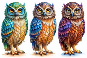 Fototapeta premium Humorous Illustration of Drawing Steps Featuring an Owl with Incomplete and Complete Versions Side by Side