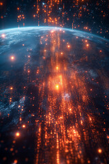 Fototapeta premium A planet with a bright orange line of light shooting through it